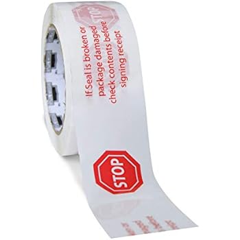 Stop Sign Packing Tape, Preprinted Shipping Tape Rolls, White Red, 2 Inch x 110 Yards, Pack of 12 Rolls