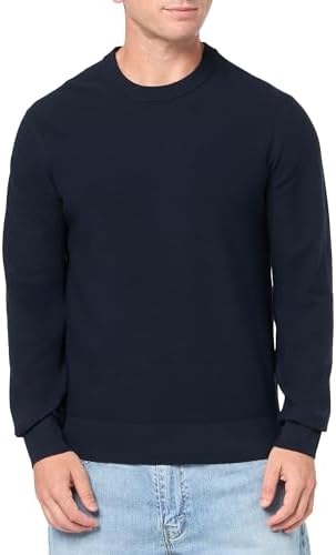 Theory Mens Riland Crewneck Grid in Light Bilen Black X-Small at