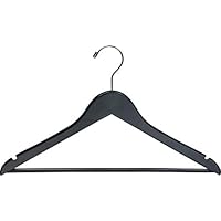 The Great American Hanger Company Black Wood Suit Hanger w/Solid Wood Bar, Box of 100 Space Saving 17 Inch Flat Wooden Hangers w/Chrome Swivel Hook & Notches for Shirt Dress or Pants