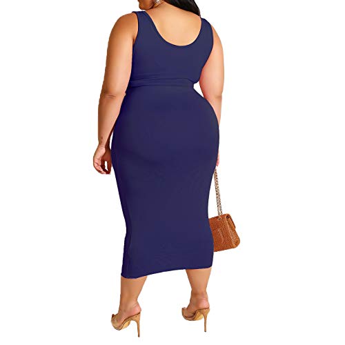 Womens Sexy Plus Size 2 Piece Midi Dress Outfits - Sleeveless Tie Dye Print Tank Crop Top Bodycon Skirts Set Royal Blue Solid 5XL