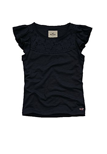 Hollister Womens Eyelet Embroidered Flutter Sleeve Top, Navy Blue, X-Small
