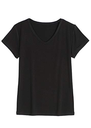 Jusfitsu Summer Women Pajama Set Short Sleeve Modal Sleepwear Solid Top and Short Soft Loungewear Elastic Black XL