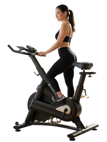 PowerPath - Bicicleta Estática para Spinning/Ejercicio en Casa, Disco de 13 kg, Bluetooth para APPs, Magnética, Robusta, Silenciosa con Monitor Electrónico, RPM - Bici Fija para Gym en Casa, Color Negro, Ajustable, 150 kg