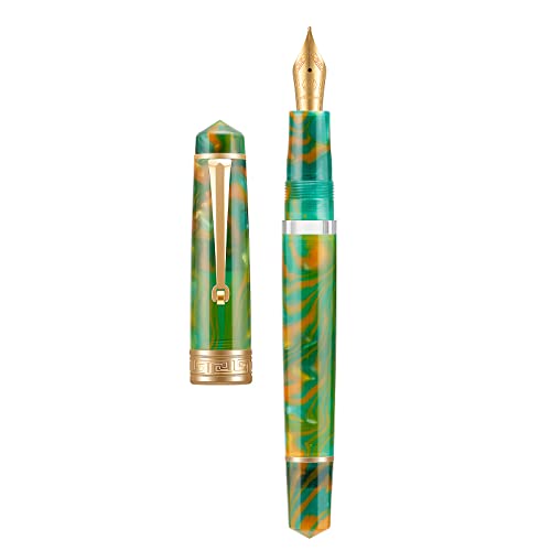 Asvine P20 Piston Fountain Pen Green Resin, Iridium Fine Nib Gold Trim Business Signature, Smooth Writer Collection with Case Set — image 1