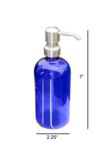 Industrial Rewind Cobalt Blue Glass Soap Dispenser with Stainless Pump - 8oz Soap Bottle or Lotion Bottle (Cobalt Blue/Stainless)