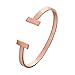 SENFAI Simple Double T Cuff Bracelet/Jewelry Set for Women (Thick Bracelet, Rose-Gold-Plated-Brass)