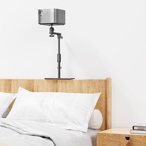 CENXI Bed Sofa Projector Stand, Height Adjustable Mount Base, 360° Rotation, Universal Bedside Projector Bracket Holder Compatible with Most Projectors with Cable Ties