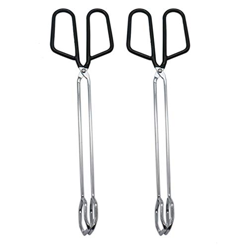 IDS 2 Pack Stainless Steel Scissor Tongs With Plastic Silicone Handle For Kitchen Food Cooking Baking Barbecue BBQ,Black