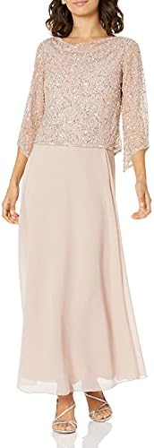 j kara 3 4 sleeve sequin dress J Kara Women's Petite Petite 3/4 Sleeve V- Neck Beaded Top Long Gown Dress, Wine/Mercury, 8P
