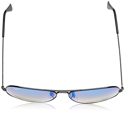 Ray-Ban 3025 Aviator Large Metal Mirrored Non-Polarized Sunglasses, Shiny Black/Mirror Gradient Blue (002/4O), 62mm