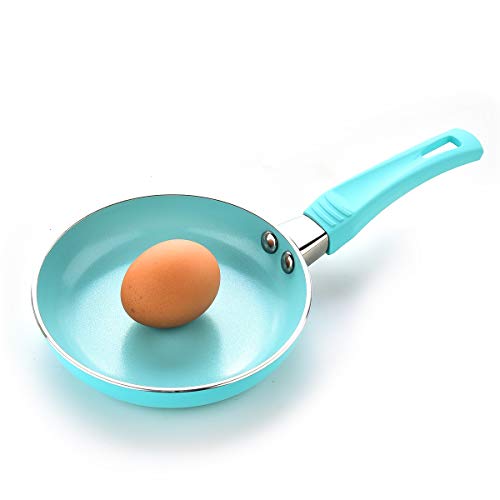 Caannasweis 3 Piece Cookware Set, 5.5" Nonstick Frying Pan, sauce pan and soup pan with glass lid set (Light Blue)
