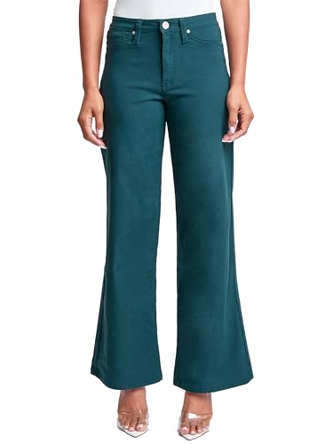 YMI Women's Hyperstretch Forever Color High Rise Wide Leg Pants, Blue Steel, XL