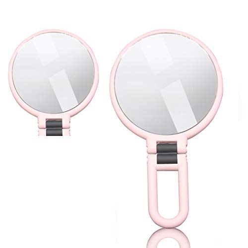 15x Magnifying Handheld Mirror,High Definition Magnified Mirror,Travel Folding Double Sided Pedestal Makeup Mirror,1/15x Magnification Compact Size Portable Vanity Standing Round Cosmetic Mirror(Pink) - Thumbnail 6