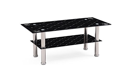 Hodedah Two Tier Rectangle Tempered Glass Coffee Table, Black