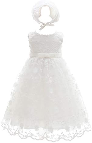Baby Girls Floral Embroidered Overlay Sleeveless Christening Baptism Tulle Dress