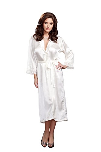 iCollection Women's Long Satin Robe, White, Small/Medium