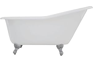 Kingston Brass Aqua Eden VCTND6030NT1 Cast Iron Slipper Clawfoot Bathtub with Chrome Feet without Faucet-Drillings, 60-Inch, White