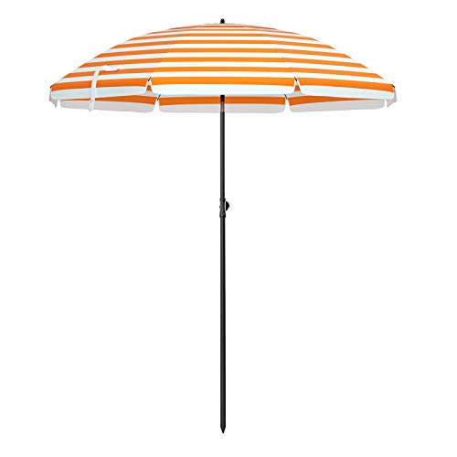 SONGMICS Sonnenschirm für Strand, Ø 200 cm, Gartenschirm, UV-Schutz bis UPF 50+, knickbar, tragbar, Schirmrippen aus…