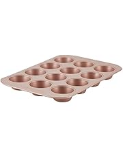 Farberware 47776 Nonstick Bakeware, Nonstick Muffin Pan / Cupcake Pan - 12 Cup, Rose Gold Red