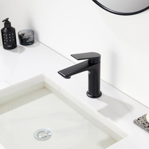 CECIPA Bathroom Sink Faucet Lead-Free Spout Height 11cm | Removable Flow Regulator with Flow Limiter, Water and Energy Saving, No Joystick, Black Finish