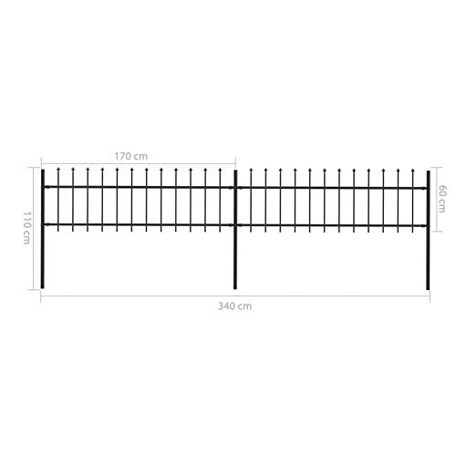 BIGTO Gartenzaun mit Speerspitze aus pulverbeschichtetem Stahl, 340 x 110 cm, Zaunfeld-Höhe: 60 cm, Pfostenmaße: 3,4 x… – Bild 6