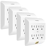 Kasonic Multi Plug Outlet 4 PACK, Wall Mount power strip with 6 Outlet Tap; Grounded Wall Plug Extender, Easy-to-Install, UL Listed, for Home/School/Office, White
