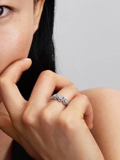Timeless Strahlenkranz Herz Trilogie Ring aus Sterling Silber mit Zirkonia, Größe: 52, 194413C01-52