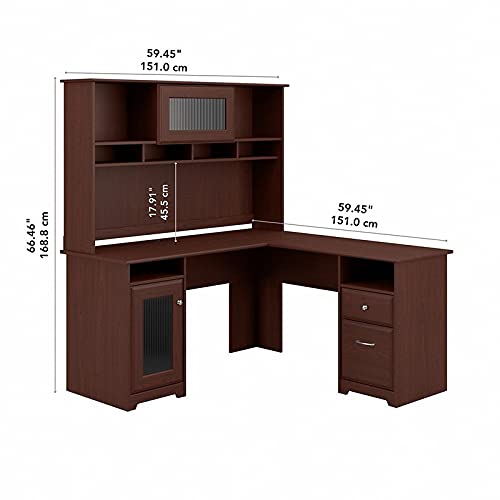 Bush Furniture Cabot L Shaped Desk with Hutch in Harvest Cherry