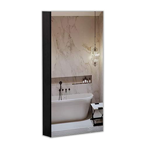 B&C 15"x36" Aluminum Medicine Cabinet with Mirror|Color Black|Bathroom Mirror Cabinet with Adjustable Glass Shelves|Storage Cabinet for Bathroom Recessed or Surface Mounting - Thumbnail 7