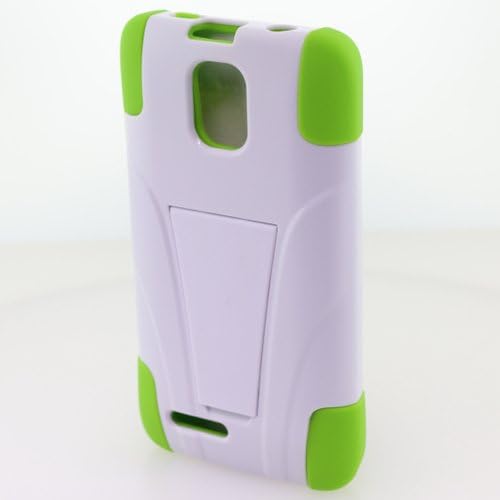 Fincibo (TM) Cricket ZTE N8000 Engage LT MT Hybrid Dual Layer Protector Cover Case Gel Silicone With Stand - White/ Neon Green