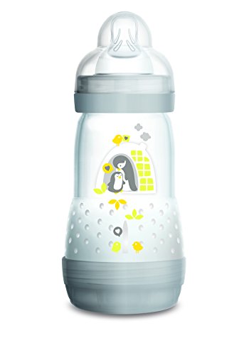 MAM Baby Bottles for Breastfed Babies, MAM Bottles Anti Colic, Gray, "Time for Love" Designs, 9 Ounces, 1-Count