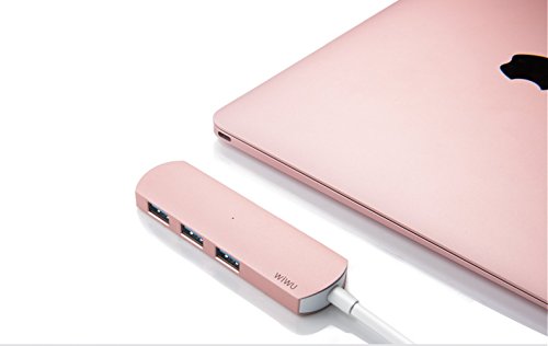 Type C USB Adapter,Dream Wings USB Type C Convertor Cable Type C 3 in 1 HUB with 3 USB 3.0 Ports for Apple New MacBook 12 inch/2016,2017 MacBook Pro 13 inch 15 inch (Rose Gold) - Thumbnail 4