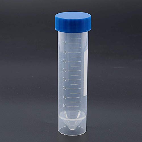 Potelin Premium Quality 5 Pieces 50ml Plastic Transparent Centrifuge Tube with Scale Plastic Test Tube Free-Standing with Screw Cap