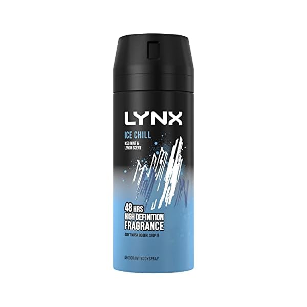 Lynx-Ice-Chill-Body-Spray-Deodorant-150-ml Lynx Ice Chill 48 hours of odour-busting zinc tech Aerosol Bodyspray iced mint & lemon deodorant for Men 150 ml Pack of…