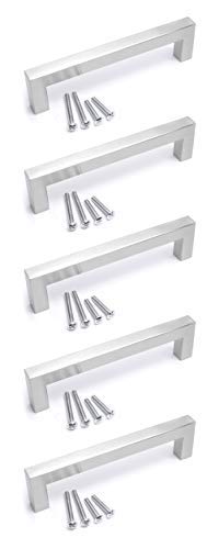 BSM Marketing Stainless Steel Finish Square Modern Kitchen Cupboard Cabinet Drawer Bar Door Handle Knob Matt Finish (5, 128mm)