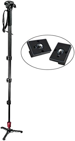 Manfrotto 560B-1 Fluid Video Monopod with Head Plus Two Replacement Quick Release Plates for the RC2 Rapid Connect Adapter
