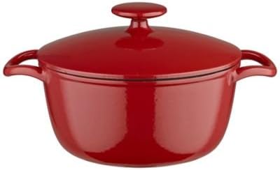 Lakeland 20cm Paprika Red Cast Iron Round Lidded Casserole (2.2L)
