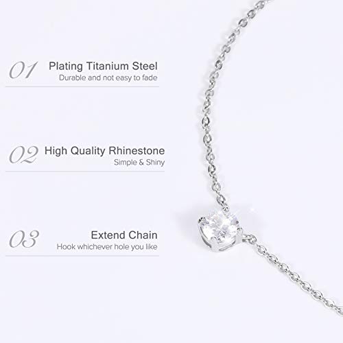 IRICH 14K White Silver Plated Cubic Zirconia Necklace for Women, Dainty Pendant Necklace for Women Girls Jewelry Gifts, Silver, 19 Inches