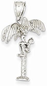 14k White Gold 3-D Palm Tree &amp; Climber Pendant