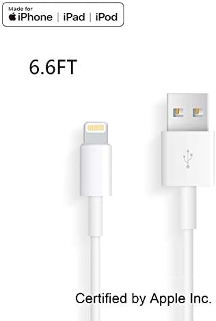 Apple iPhone/iPad Charging/Charger Cord Lightning to USB Cable[Apple MFi Certified] Compatible iPhone X/8/7/6s/6/plus/5s/5c/SE,iPad Pro/Air/Mini,iPod Touch(White/6.6FT) Original Certified