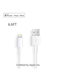 Apple iPhone iPad Charging Charger Cord Lightning to USB Cable[Apple MFi Certified] Compatible iPhone X 8 7 6s 6 plus 5s 5c SE,iPad Pro Air Mini,iPod Touch(White 6.6FT) Original Certified