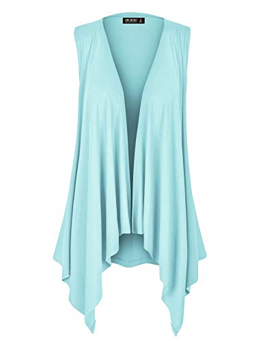 WSK1071 Womens Lightweight Sleeveless Draped Open Cardigan XXL Aqua