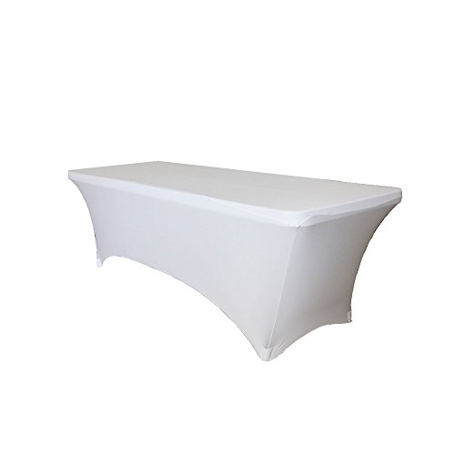 Rectangular Fitted Stretch Banquet Tablecloth By Party Set Go White 6 ft feet Table Cover - Polyester Blended Fabric Wrinkle Free Covers for Weddings, Events, Trade Shows and Parties