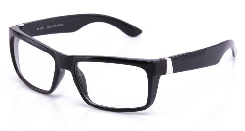 Newbee Fashion - Large Squared Clear Glasses Temple Design Chrome Comforable Fashion Clear Lens