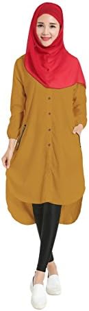 Hengzhi Muslim Women's Long Sleeve Dresses Evening Party Button Down Abaya Gown