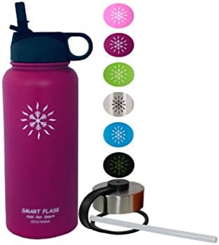 32oz Stainless Steel, Wide Mouth, Vacuum Insulated, Double Walled Water Bottle, Includes Leakproof Travel Lid and Convenient Straw Cap