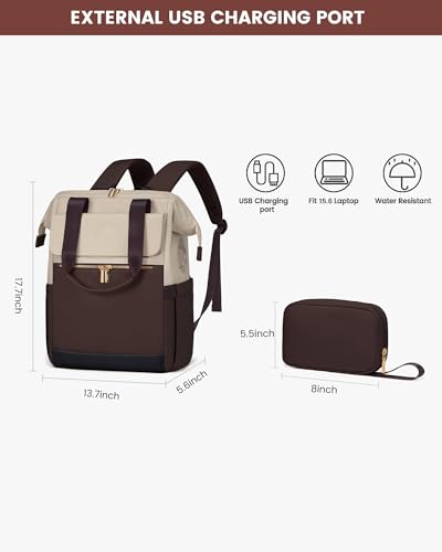 Laptop Backpack for Women, 15.6-Inch Work Bag, Waterproof Travel Backpack with Organizer, Fashionable Teacher & Nurse Bag, 2-Piece Set Vintage College Work Daypacks