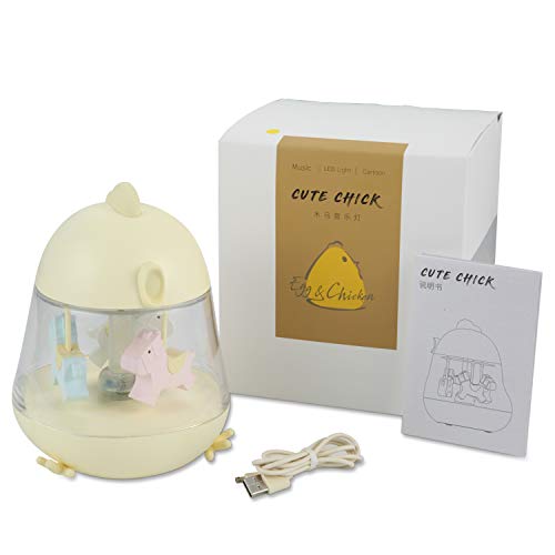 iEGrow Carousel Music Box, Touch Sensor LED Night Lights with USB Charging, 7 Color Gradient Lamp, Musical Toys Gifts for Kids, Baby, Birthday,Wedding (Yellow)