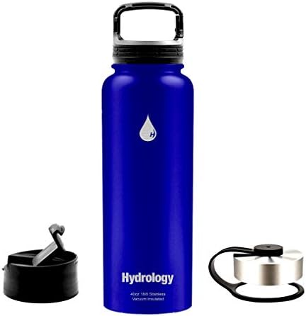 Hydrology Sports Water Bottle - 32 oz with 3 LIDS Double Wall Vacuum Insulated Stainless Steel Hydro Sports Water Bottle Flask - Keeps Cold and HOT