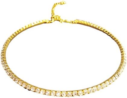 Wholesale Imports 1 Row Clear and Gold Rhinestone Adjustable Choker
